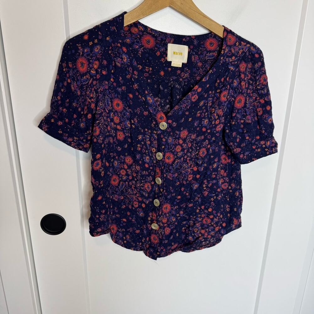 Anthropologie Maeve Hansel Purple Floral Print Button Front Blouse Size 0